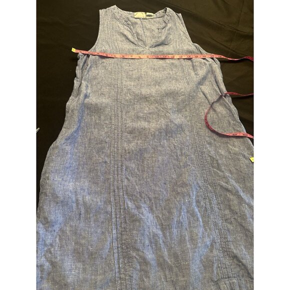 Sigrid Olsen Linen Blue Trapeze Dress Pockets Lagenlook Women’s Sz M Sleeveless - Picture 4 of 6